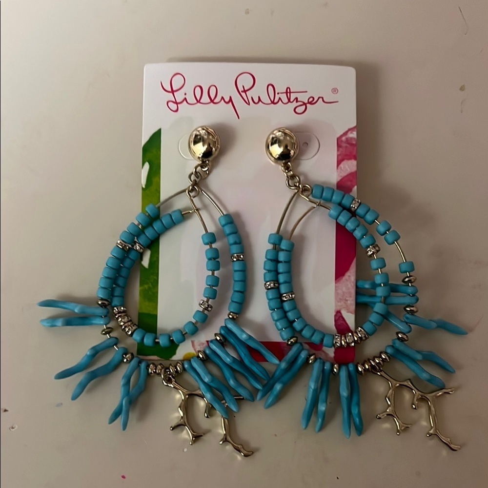 Lilly Pulitzer light aqua Island Calypso beaded earrings new with tags - Picture 3 of 5